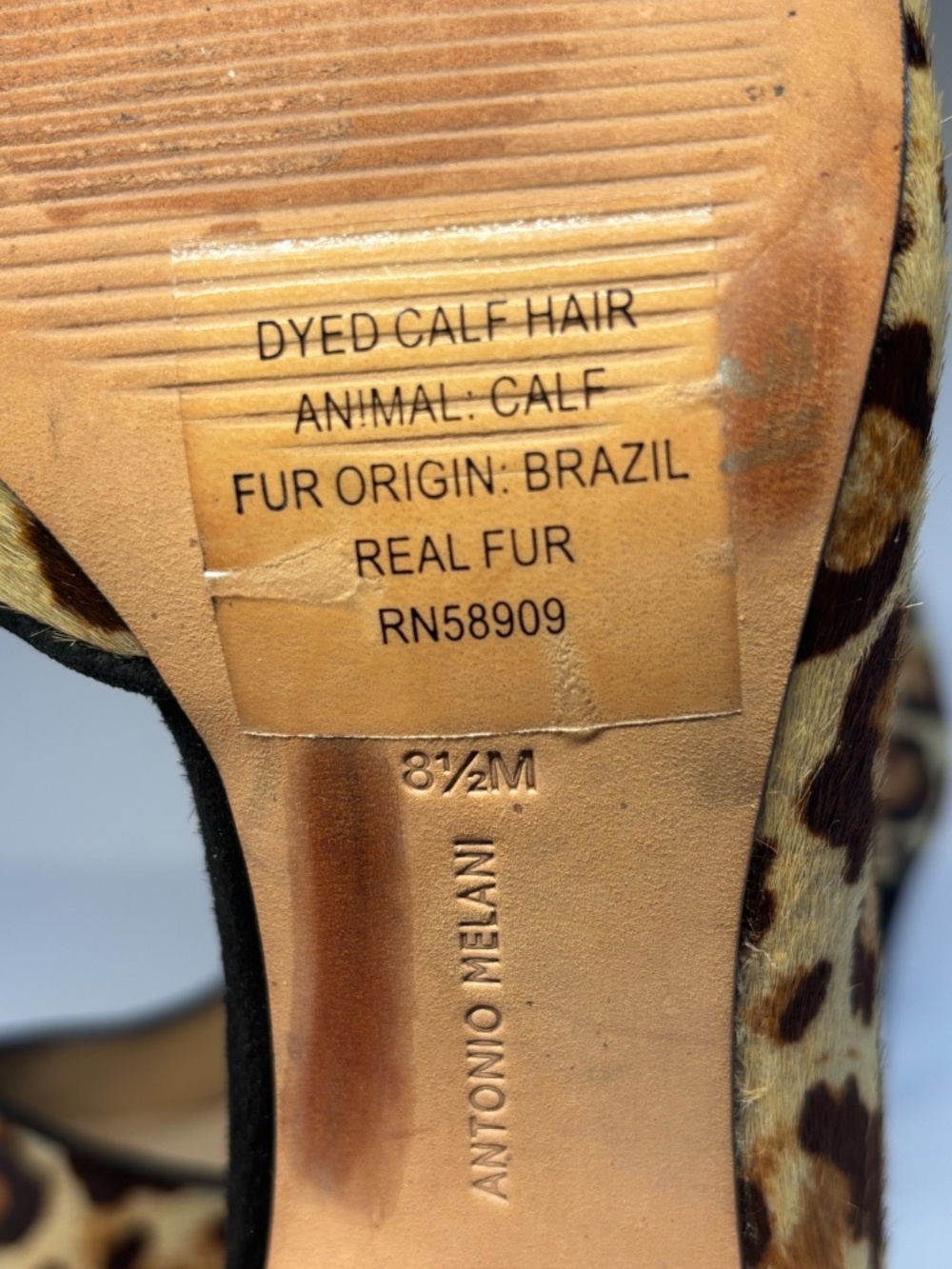 Antonio Melani Leopard Print Calf Hair Ankle Strap Heels S 8.5 Pointed Toe Pumps - Picture 12 of 13